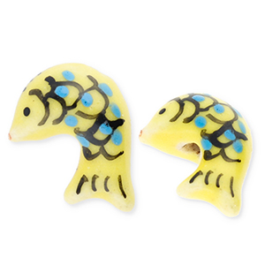Kralen keramiek vis Yellow-blue-black
