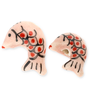 Kralen keramiek vis Vintage pink-red-black