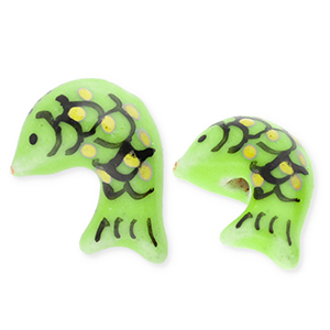 Kralen keramiek vis Green-yellow-black