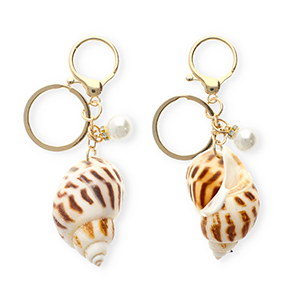 Sleutelhangers schelp met parel Brown-gold