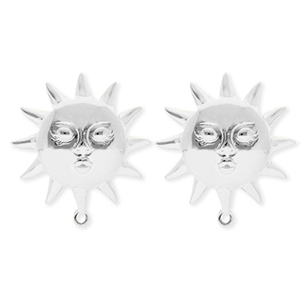 BY31&reg; Roestvrij stalen (RVS) Stainless steel onderdelen oorbellen&nbsp;/&nbsp;oorstekers zon met gezicht met oogje Silver