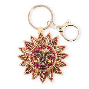 Sleutelhangers zon met gezicht Gold-antique gold-pink AB