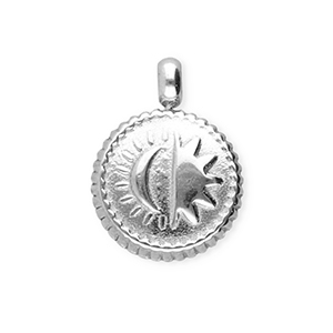 BY31&reg; Roestvrij stalen (RVS) Stainless steel bedels rond met zon & maan Silver
