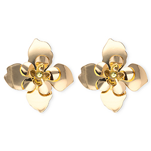 Statement oorbellen&nbsp;/&nbsp;oorstekers bloem met RVS steker Gold