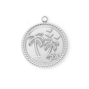 Roestvrij stalen (RVS) Stainless steel bedels rond met palmboom Silver