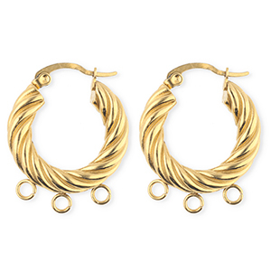 BY31&reg; Roestvrij stalen (RVS) Stainless steel onderdelen oorbellen&nbsp;/&nbsp;creolen twisted met 3 oogjes Gold