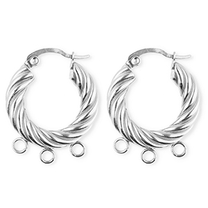 BY31&reg; Roestvrij stalen (RVS) Stainless steel onderdelen oorbellen&nbsp;/&nbsp;creolen twisted met 3 oogjes Silver