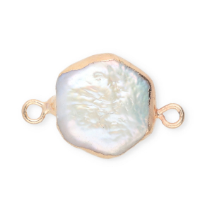 Imperfecte zoetwaterparels tussenstuk hexagon Gold-Natural white
