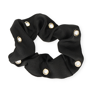 Scrunchies haarelastiek silky met oogjes Black-gold