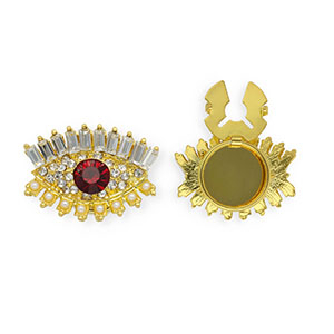 Button covers oog met strass en imitatieparels Gold-red-crystal-white