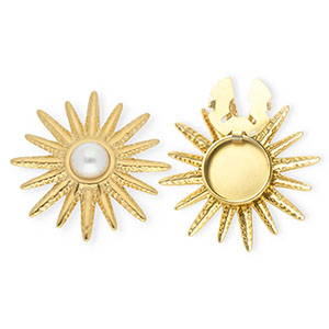 Roestvrij stalen (RVS) Stainless steel button covers zon met imitatieparel Gold-white