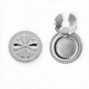 Roestvrij stalen (RVS) Stainless steel button covers rond met klaver Silver