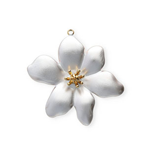 Roestvrij stalen (RVS) Stainless steel bedels met enamel bloem Gold-pearl white