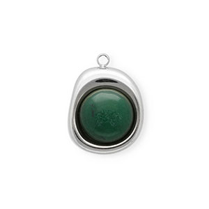 Roestvrij stalen (RVS) Stainless steel bedels met Jade organisch ovaal Silver-green
