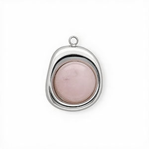 Roestvrij stalen (RVS) Stainless steel bedels met Jade organisch ovaal Silver-light pink