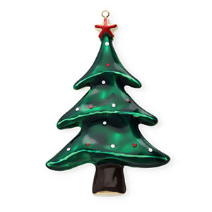 Roestvrij stalen (RVS) Stainless steel bedels met enamel kerstboom Gold-dark green-brown-red-white