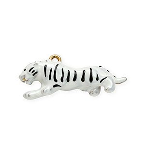 Roestvrij stalen (RVS) Stainless steel bedels met enamel tijger Gold-white-black