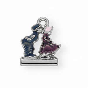 Roestvrij stalen (RVS) Stainless steel bedels met enamel kussend stel Silver-blue-purple