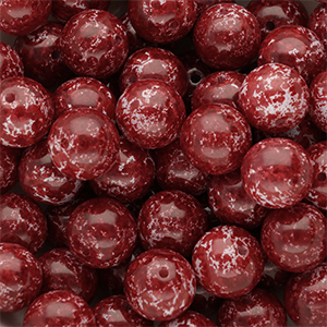 12 mm glaskralen Burgundy red-white