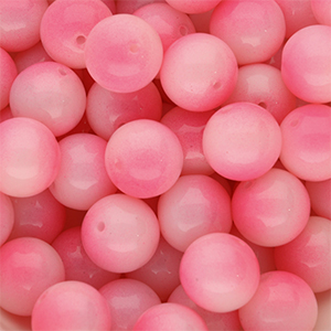 14 mm glaskralen Bubble gum pink-white