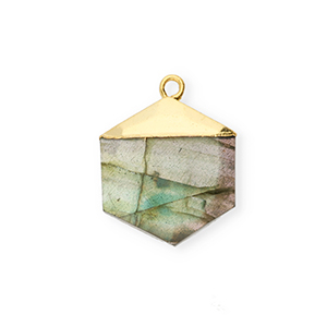 Natuursteen bedels labradoriet hexagon Grey-gold
