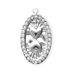 Roestvrij stalen (RVS) Stainless steel bedels met strass ovaal met hartjes Silver-crystal
