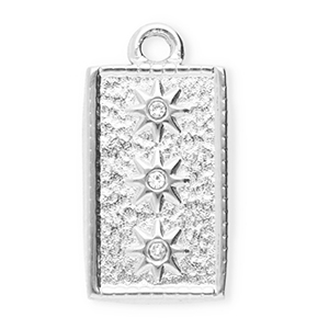 Roestvrij stalen (RVS) Stainless steel bedels met strass rechthoek met sterren Silver-crystal