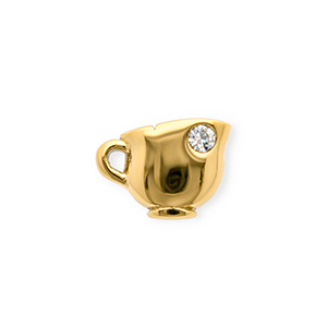 Roestvrij stalen (RVS) Stainless steel bedels met strass kopje Gold-crystal