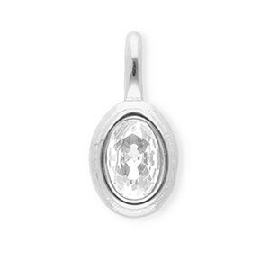 Roestvrij stalen (RVS) Stainless steel bedels met strass ovaal Silver-crystal
