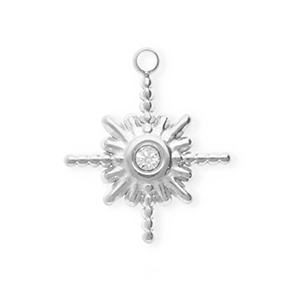 Roestvrij stalen (RVS) Stainless steel bedels met strass ster Silver-crystal