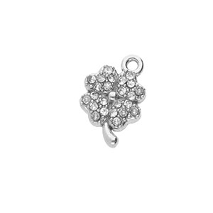 Roestvrij stalen (RVS) Stainless steel bedels met strass klaver Silver-crystal