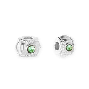 Roestvrij stalen (RVS) Stainless steel kralen spacer met strass 6mm Silver-green