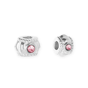 Roestvrij stalen (RVS) Stainless steel kralen spacer met strass 6mm Silver-pink