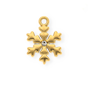 Roestvrij stalen (RVS) Stainless steel bedels met strass sneeuwvlok Gold-crystal