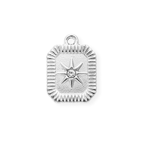 Roestvrij stalen (RVS) Stainless steel bedels met strass langwerpig octagon Silver-crystal