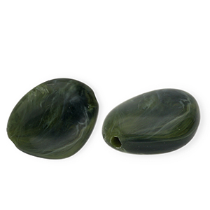 Acryl kralen irregular Moss green-white marble