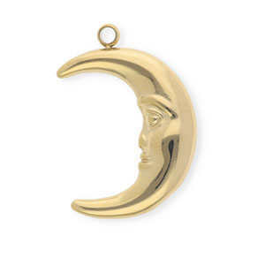 Roestvrij stalen (RVS) Stainless steel bedels maan Gold