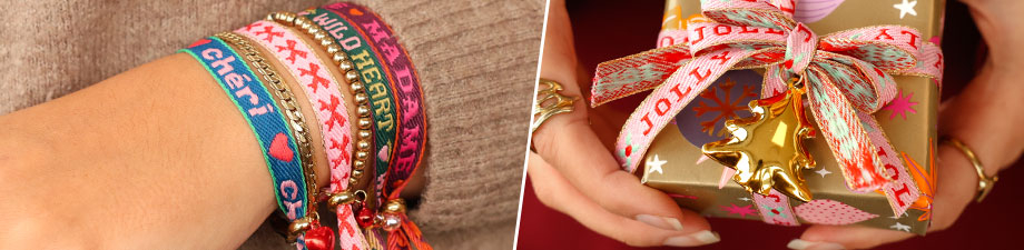 Metalen belletjes en BY31&reg; lint met tekst