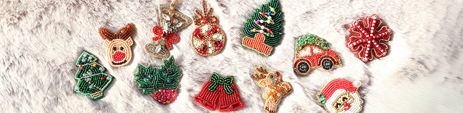 Nieuwe collectie kerst broches met kralen