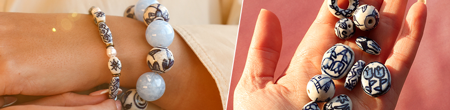 Nieuw: Delftsblauwe keramiek kralen Nieuw: Delftsblauwe keramiek kralen